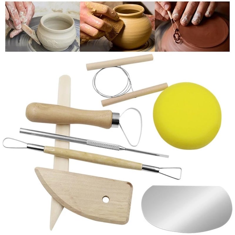 Evwoge 8-Piece Pottery Tool Set, Wooden Clay Sculpting Tools with Sponge, Wire Cutter and Modeling Tools for Ceramics - Image 3